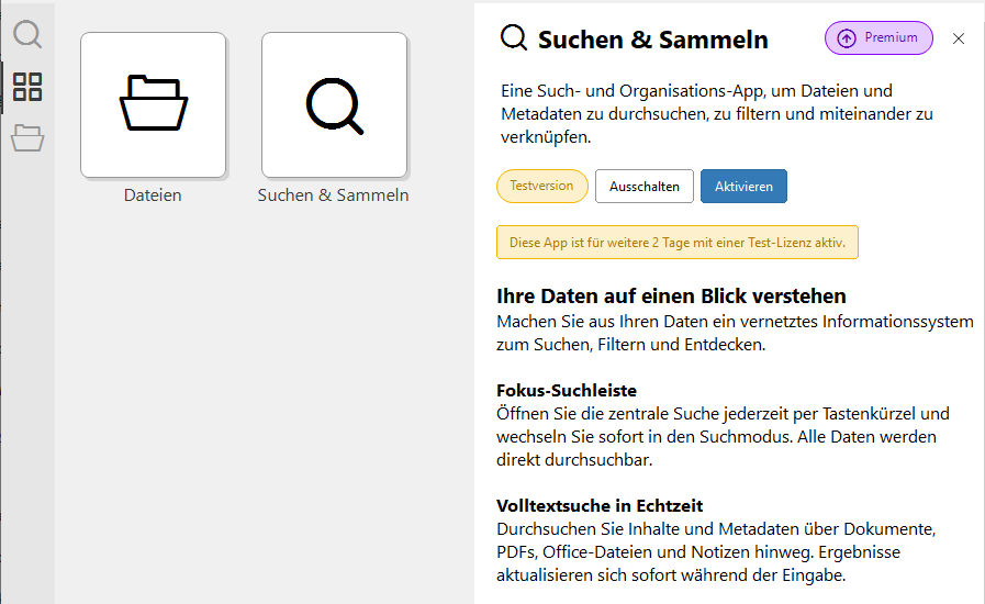Apps-Ansicht mit Details